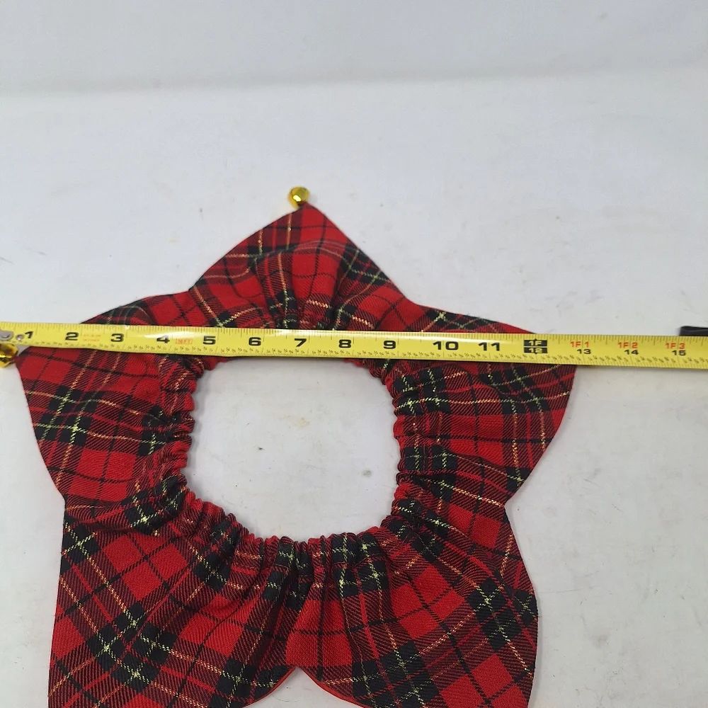 Red Plaid Star Hair Scrunchie with Bells